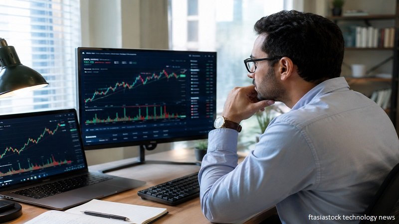 Professional investor analyzing market data on multiple screens while following FTAsiaStock Technology News and technology market trends.
